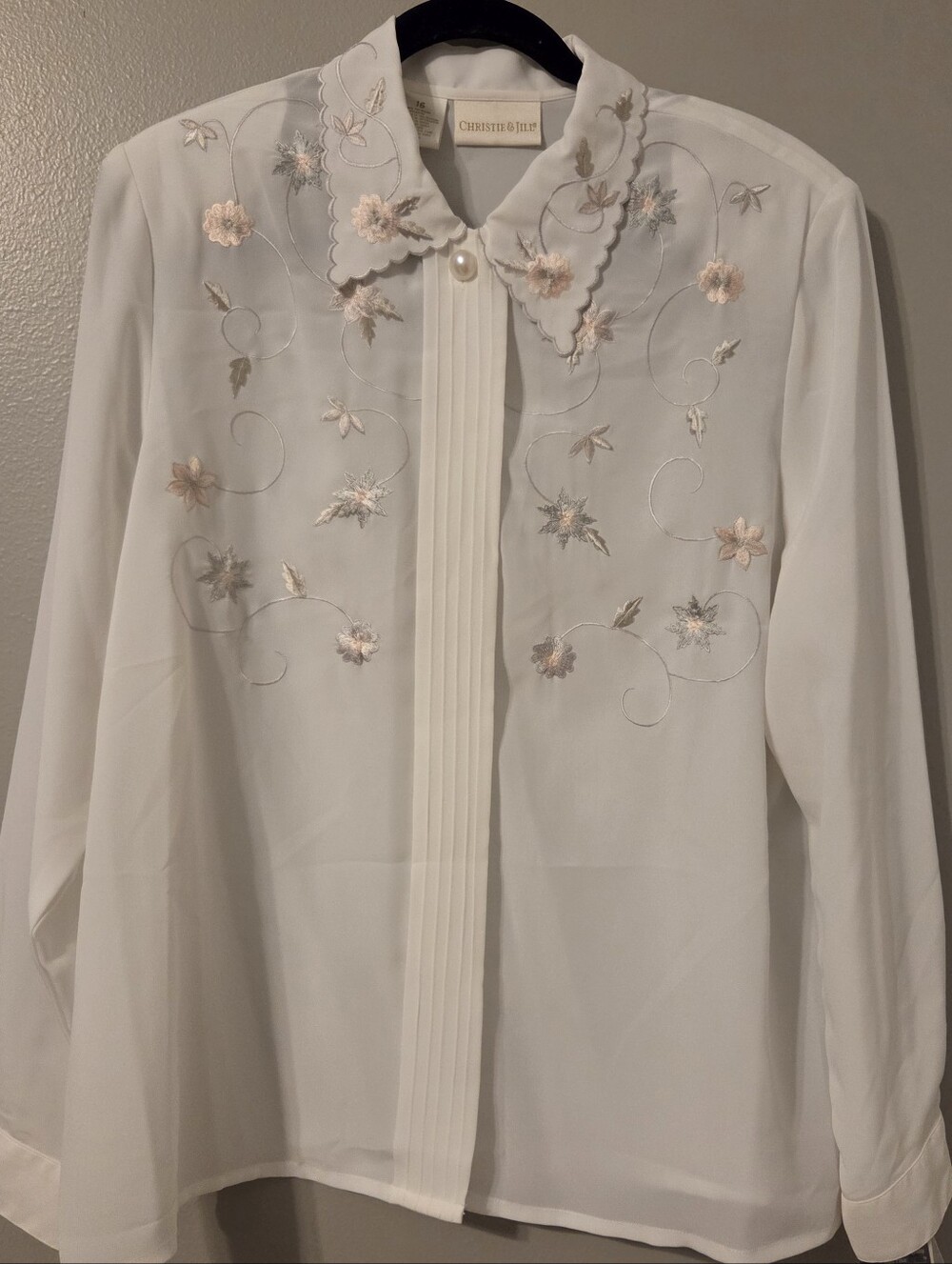 Vintage Womens Plus Size Ivory White Floral Embroidered Blouse Sz 16 Granny 90s - Picture 1 of 10
